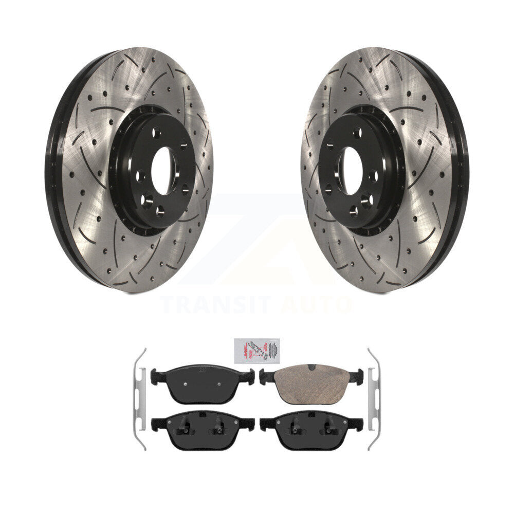 Front Coated Drilled Slotted Disc Brake Rotors & Ceramic Pad Kit For 2010-2015 Volvo XC60 KDA-100467