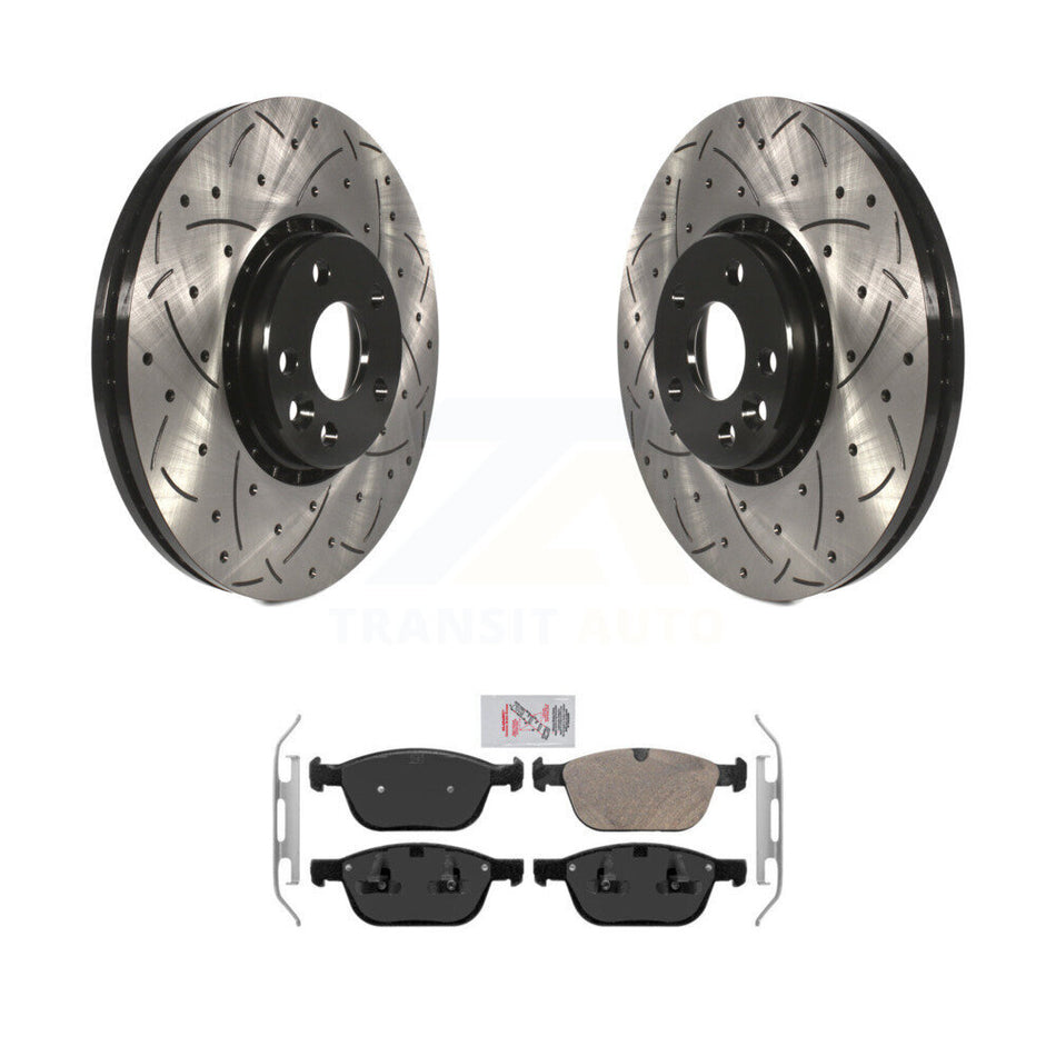 Front Coated Drilled Slotted Disc Brake Rotors & Ceramic Pad Kit For 2010-2015 Volvo XC60 KDA-100467