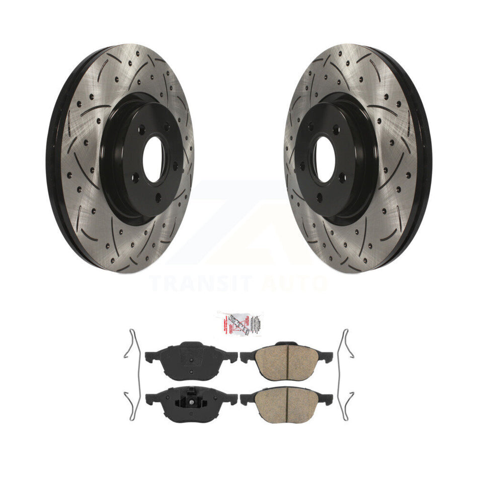 Front Drilled Slot Brake Rotor Ceramic Pad Kit For Ford Transit Connect 104.8" wheel base KDA-100469
