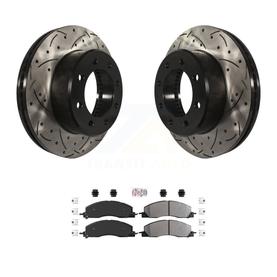 Front Coat Drill Slot Disc Brake Rotor Semi-Metallic Pad Kit For Ram 3500 2500 1500 Dodge KDA-100499