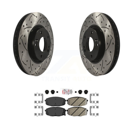 Front Coated Drilled Slotted Disc Brake Rotor & Ceramic Pad Kit For Kia Forte Koup Forte5 KDA-100514