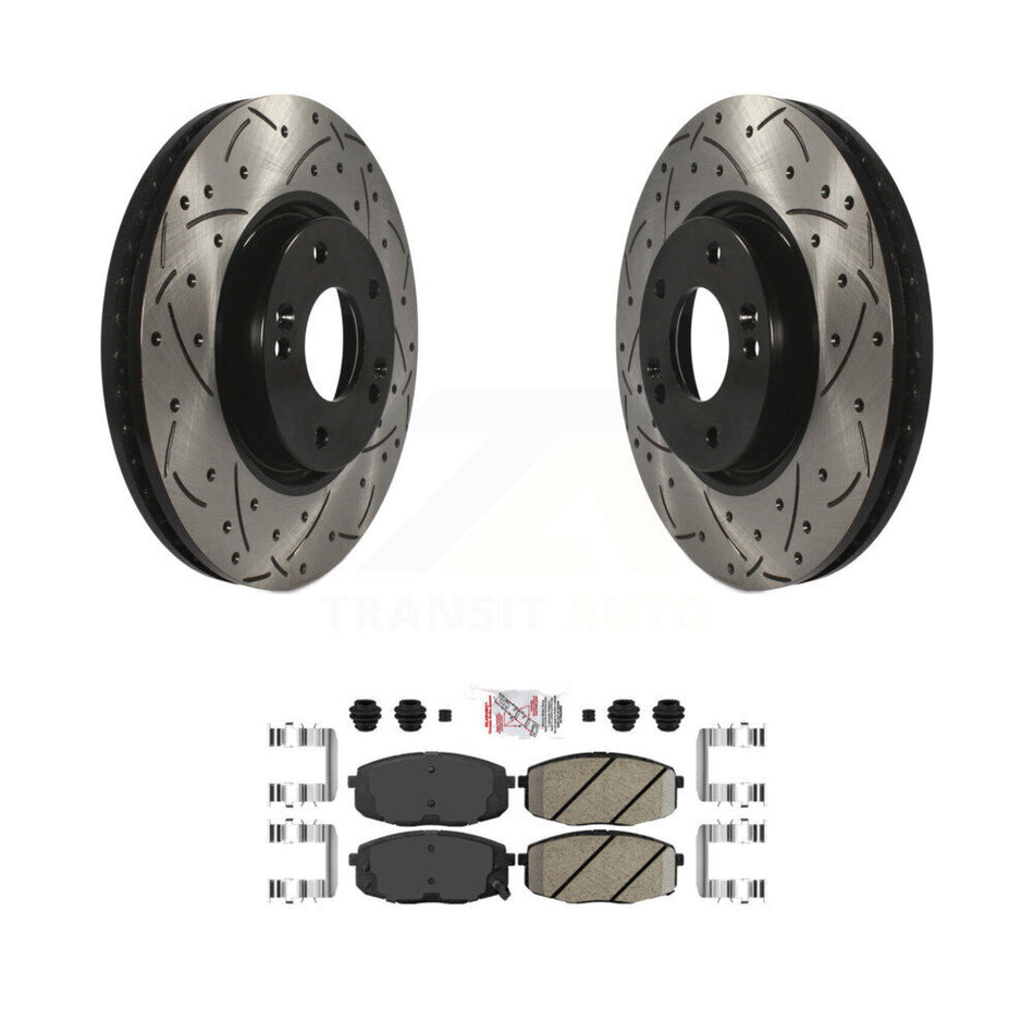 Front Coated Drilled Slotted Disc Brake Rotor & Ceramic Pad Kit For Kia Forte Koup Forte5 KDA-100514