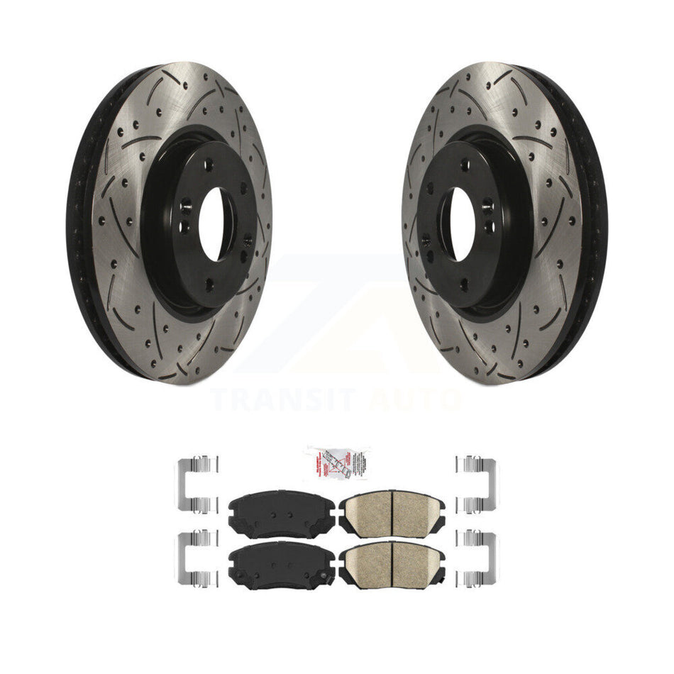 Front Coat Drill Slot Disc Brake Rotors Ceramic Pad Kit For 2006-2010 Hyundai Sonata 3.3L KDA-100517