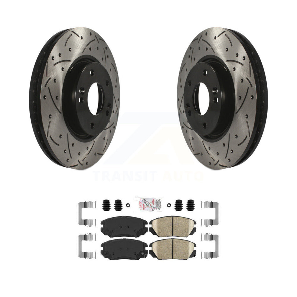 Front Coat Drill Slot Disc Brake Rotors Ceramic Pad Kit For 2006-2010 Hyundai Sonata 3.3L KDA-100518