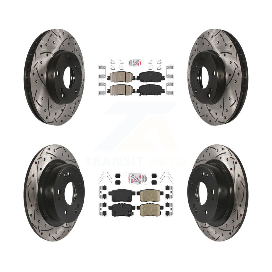 Front Rear Ceramic Pad Drilled Slot Brake Rotors Kit For 2016 Honda Accord LX-S with 2.4L KDA-100566