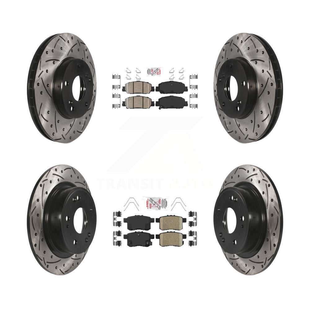 Front Rear Ceramic Pad Drilled Slot Brake Rotors Kit For 2016 Honda Accord LX-S with 2.4L KDA-100567