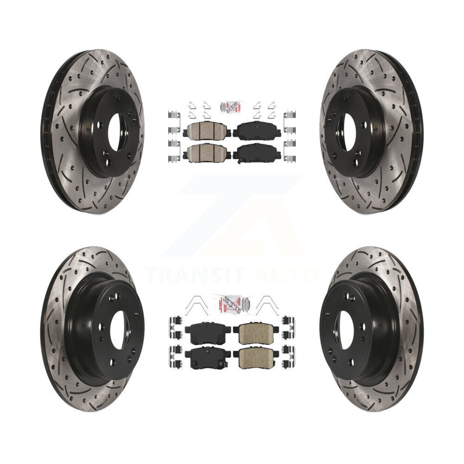 Front Rear Ceramic Pad Drilled Slot Brake Rotors Kit For 2016 Honda Accord LX-S with 2.4L KDA-100567