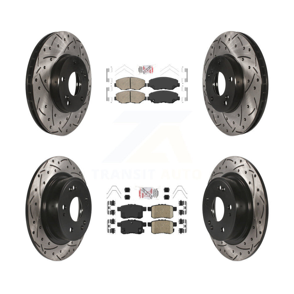 Front Rear Ceramic Pads And Coated Drilled Slotted Disc Brake Rotors Kit For Honda Accord KDA-100568