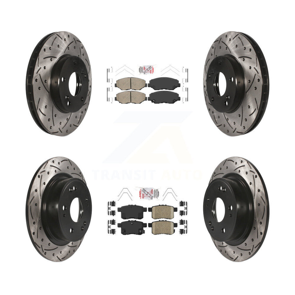 Front Rear Ceramic Pads And Coated Drilled Slotted Disc Brake Rotors Kit For Honda Accord KDA-100569