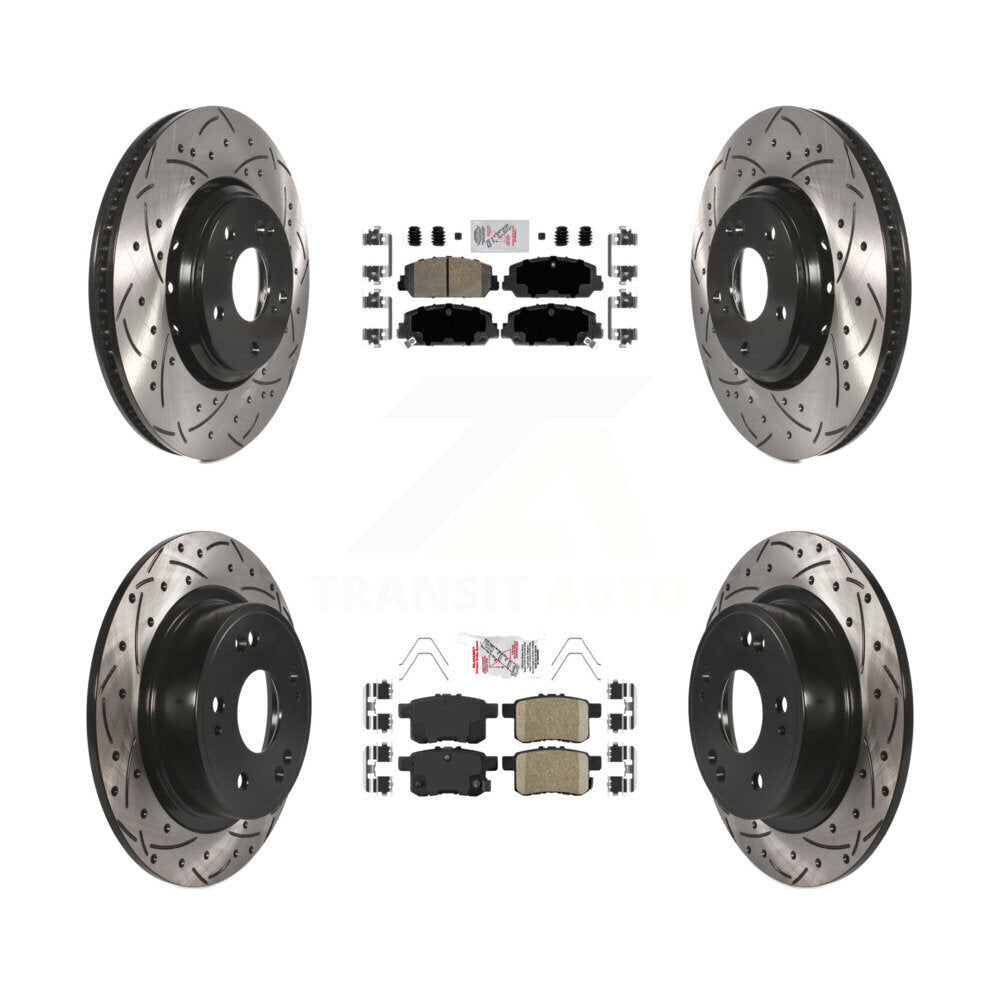 Front Rear Ceramic Pads And Coated Drilled Slotted Disc Brake Rotors Kit For Honda Accord KDA-100571