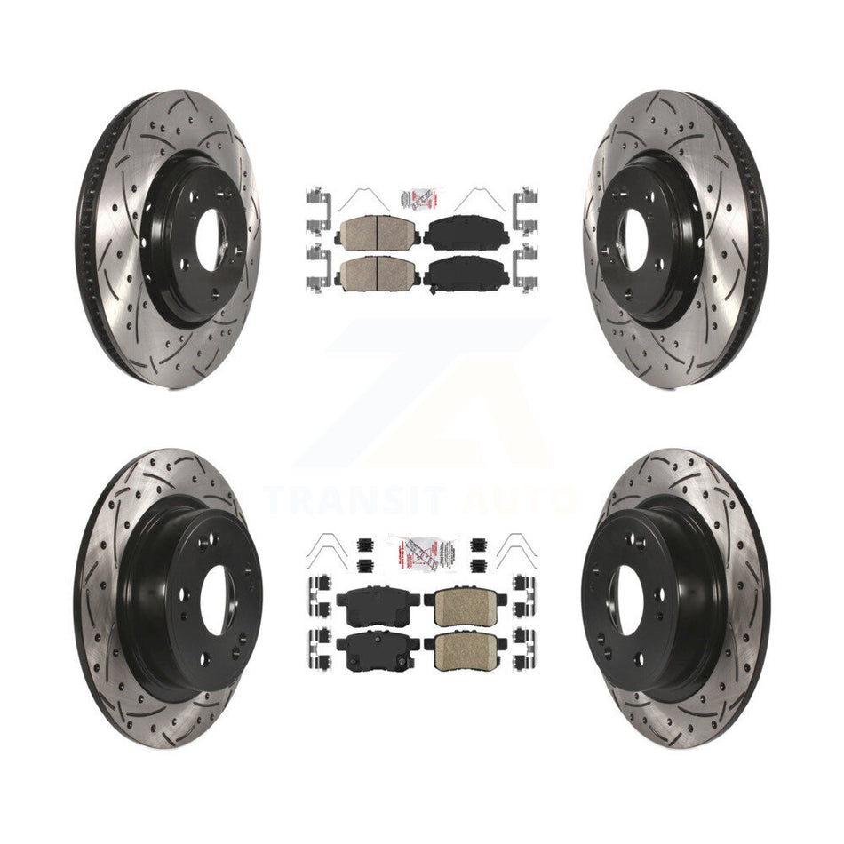 Front Rear Ceramic Pads And Coated Drilled Slotted Disc Brake Rotors Kit For Honda Accord KDA-100572