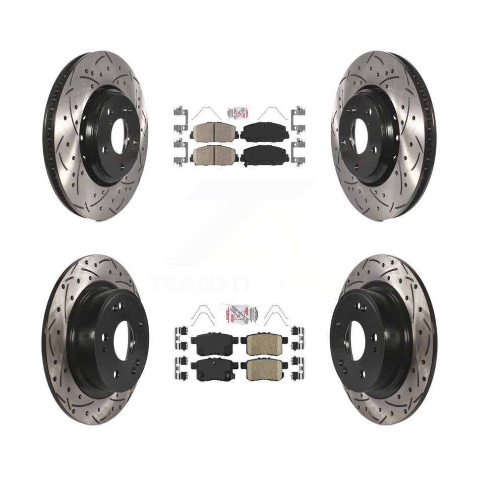 Front Rear Ceramic Pads And Coated Drilled Slotted Disc Brake Rotors Kit For Honda Accord KDA-100573
