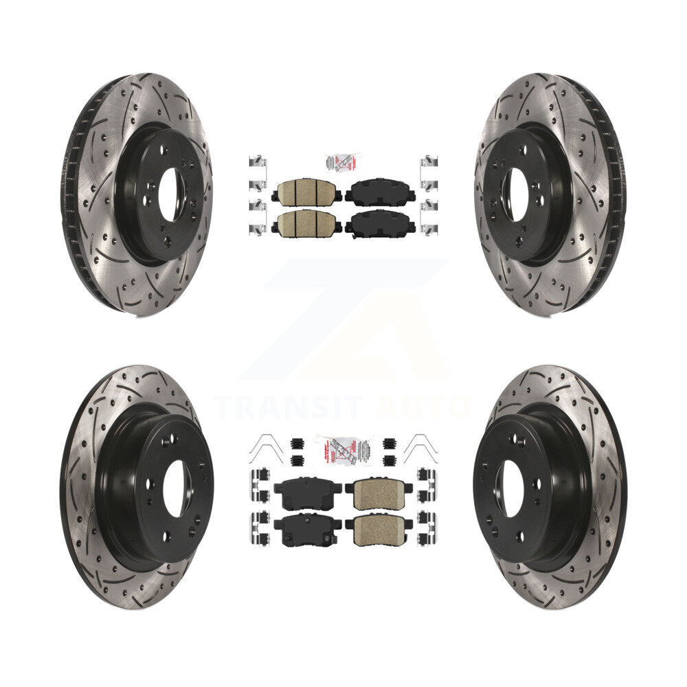 Front Rear Ceramic Pads And Coated Drilled Slotted Disc Brake Rotors Kit For Honda Accord KDA-100574
