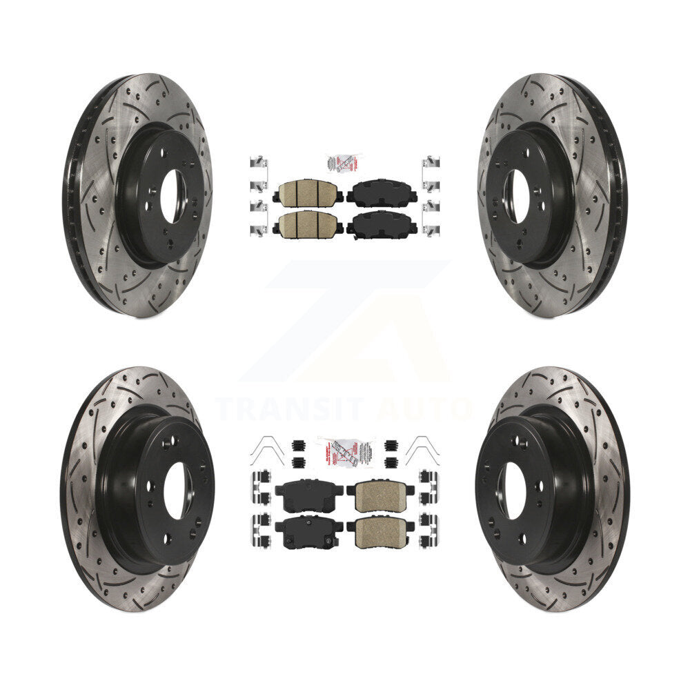 Front Rear Ceramic Pads And Coated Drilled Slotted Disc Brake Rotors Kit For Honda Accord KDA-100576