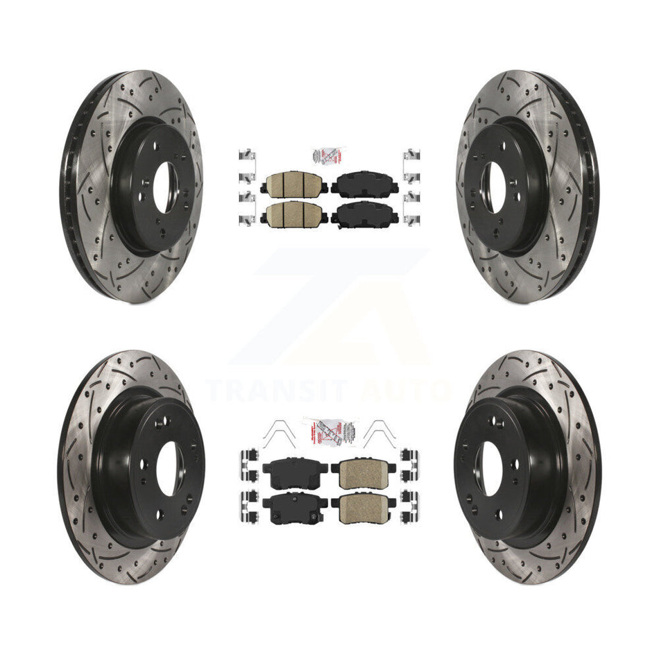 Front Rear Ceramic Pads And Coated Drilled Slotted Disc Brake Rotors Kit For Honda Accord KDA-100577