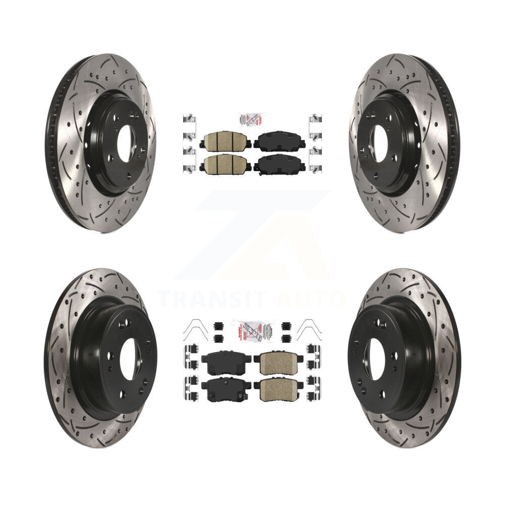 Front Rear Ceramic Pads And Coated Drilled Slotted Disc Brake Rotors Kit For Honda Accord KDA-100578