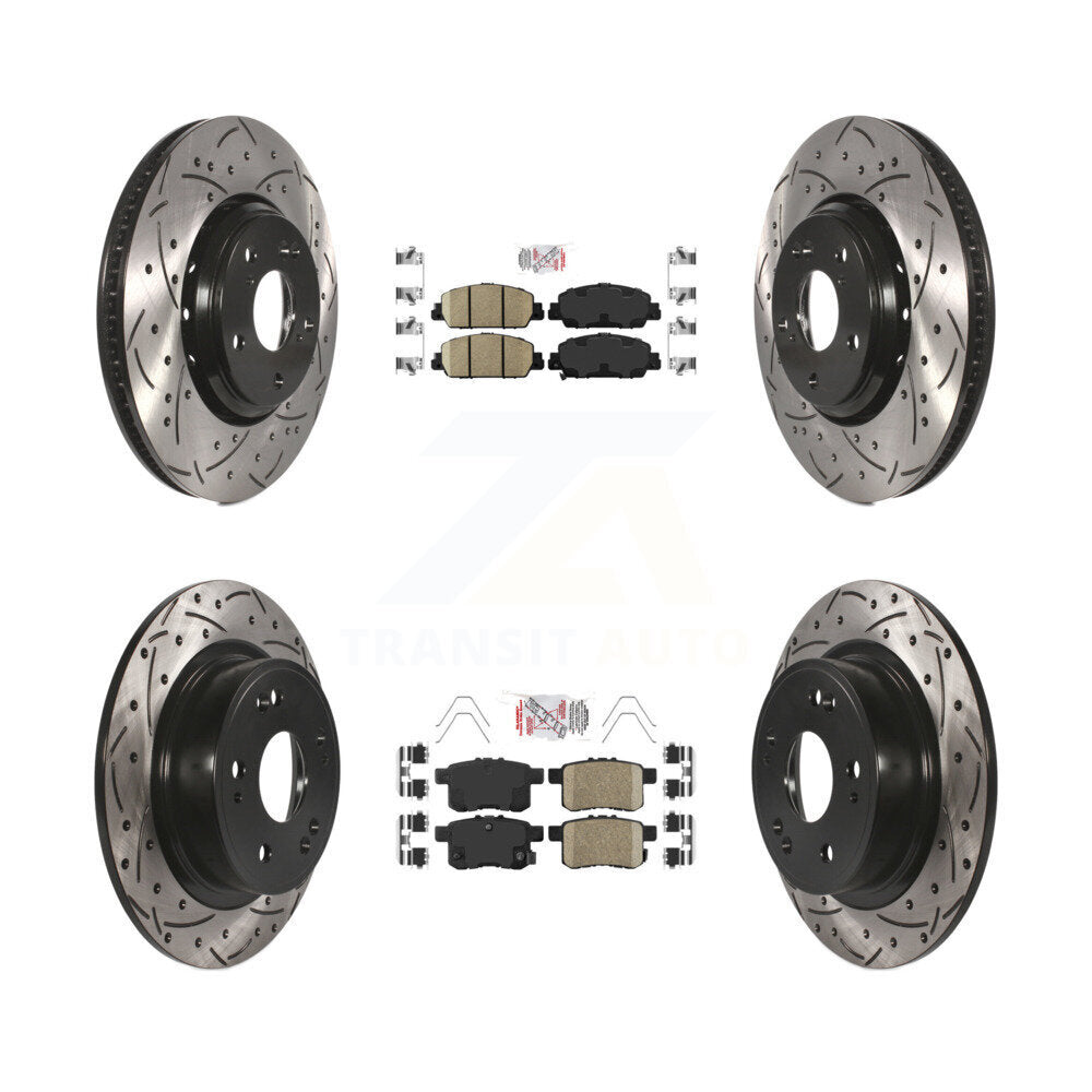 Front Rear Ceramic Pads And Coated Drilled Slotted Disc Brake Rotors Kit For Honda Accord KDA-100579