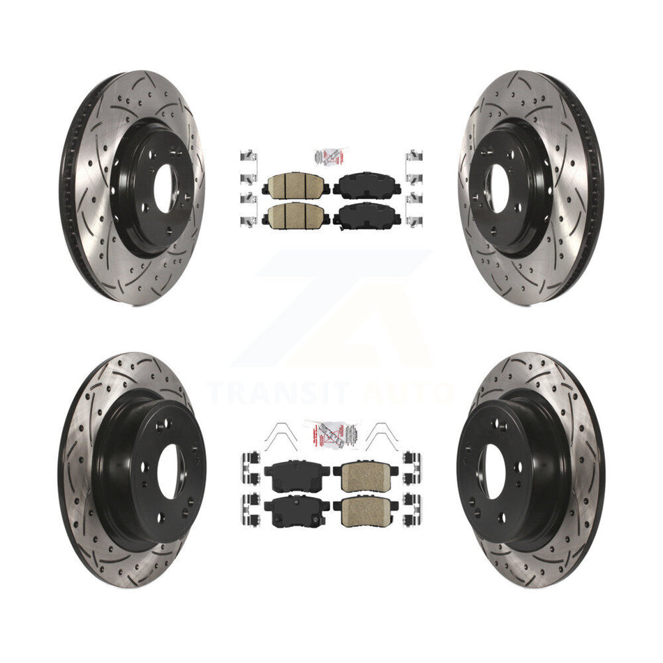 Front Rear Ceramic Pads And Coated Drilled Slotted Disc Brake Rotors Kit For Honda Accord KDA-100579