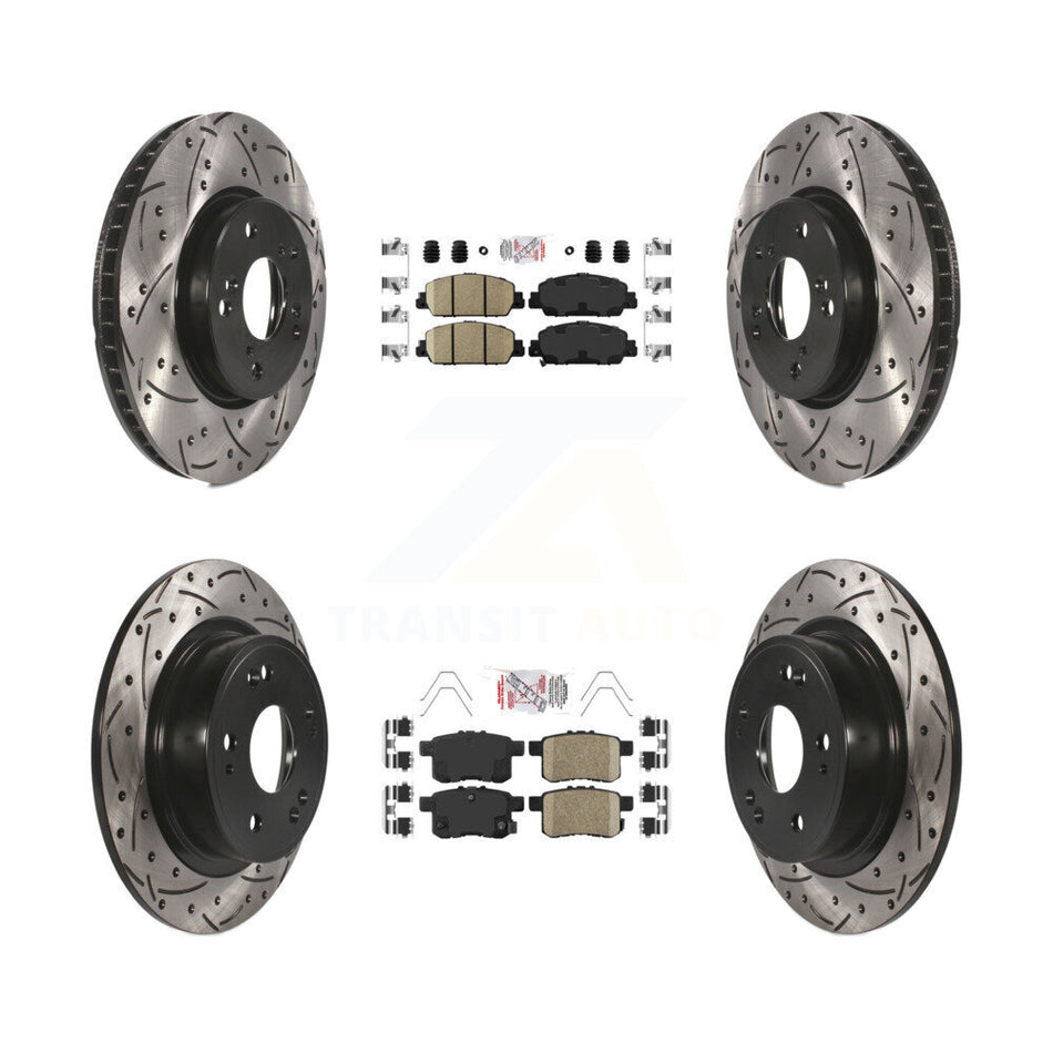 Front Rear Ceramic Pads And Coated Drilled Slotted Disc Brake Rotors Kit For Honda Accord KDA-100581