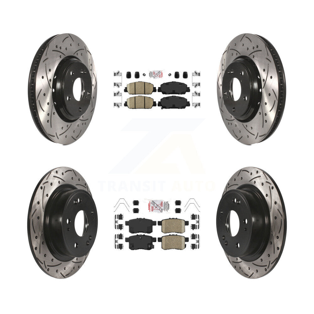 Front Rear Ceramic Pads And Coated Drilled Slotted Disc Brake Rotors Kit For Honda Accord KDA-100584
