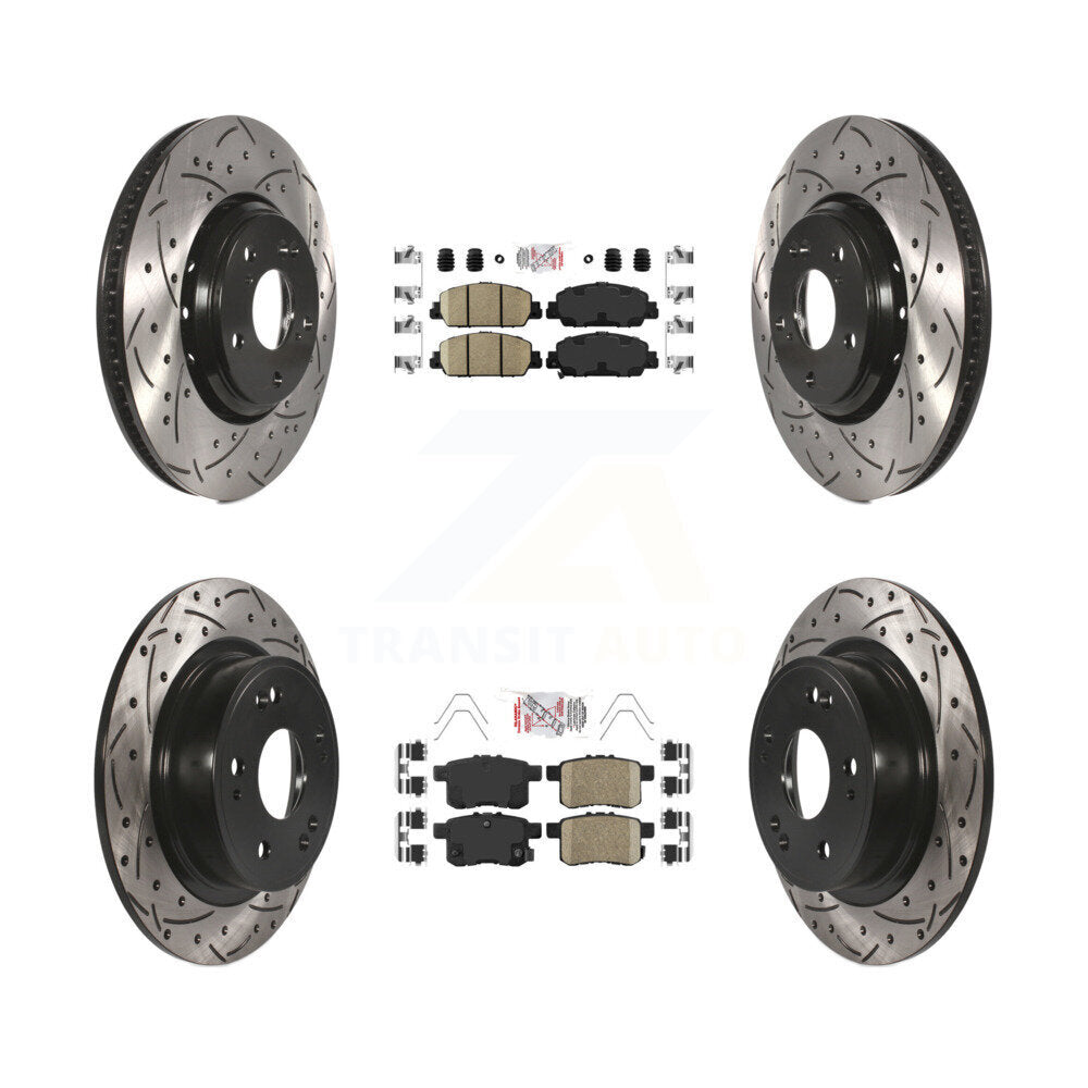 Front Rear Ceramic Pads And Coated Drilled Slotted Disc Brake Rotors Kit For Honda Accord KDA-100585