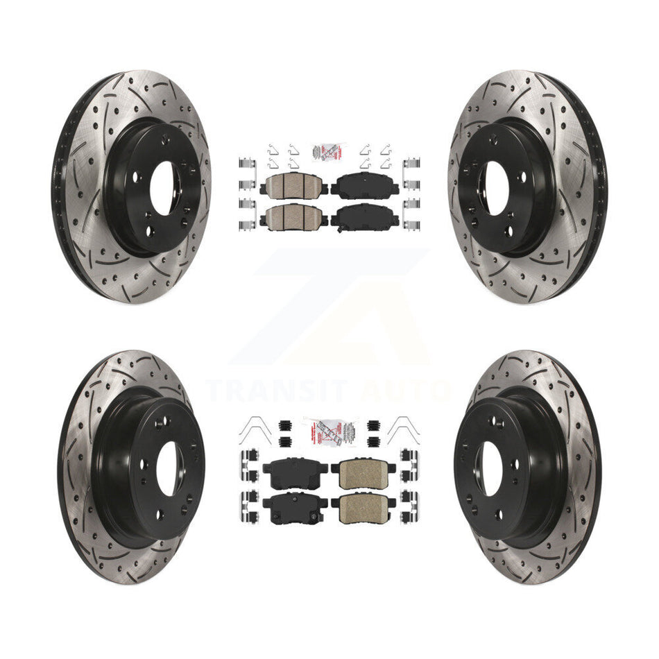 Front Rear Ceramic Pad Coated Drill Slot Disc Brake Rotors Kit For 2017 Honda Accord LX-S KDA-100586
