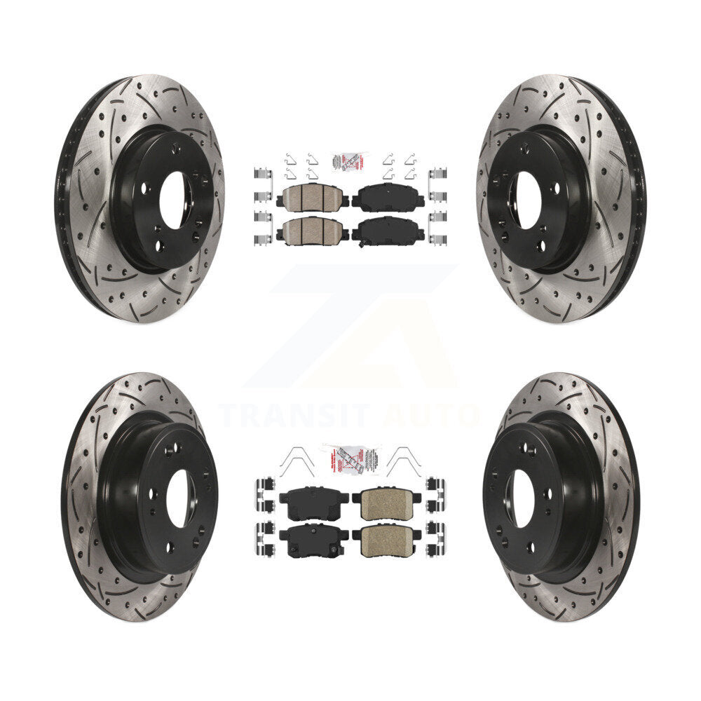 Front Rear Ceramic Pad Coated Drill Slot Disc Brake Rotors Kit For 2017 Honda Accord LX-S KDA-100587