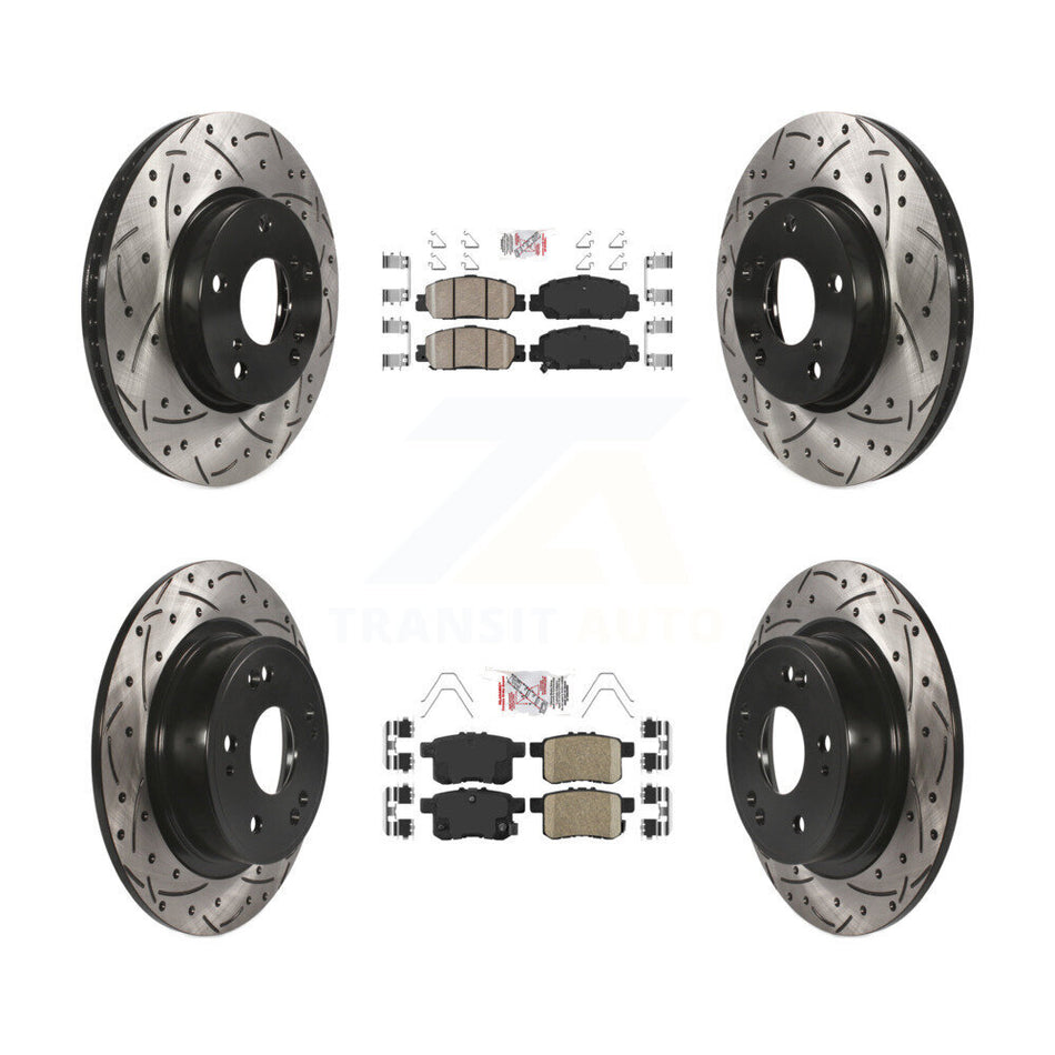 Front Rear Ceramic Pad Coated Drill Slot Disc Brake Rotors Kit For 2017 Honda Accord LX-S KDA-100587