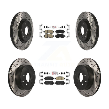 Front Rear Ceramic Pads And Coated Drilled Slotted Disc Brake Rotors Kit For Nissan LEAF KDA-100596