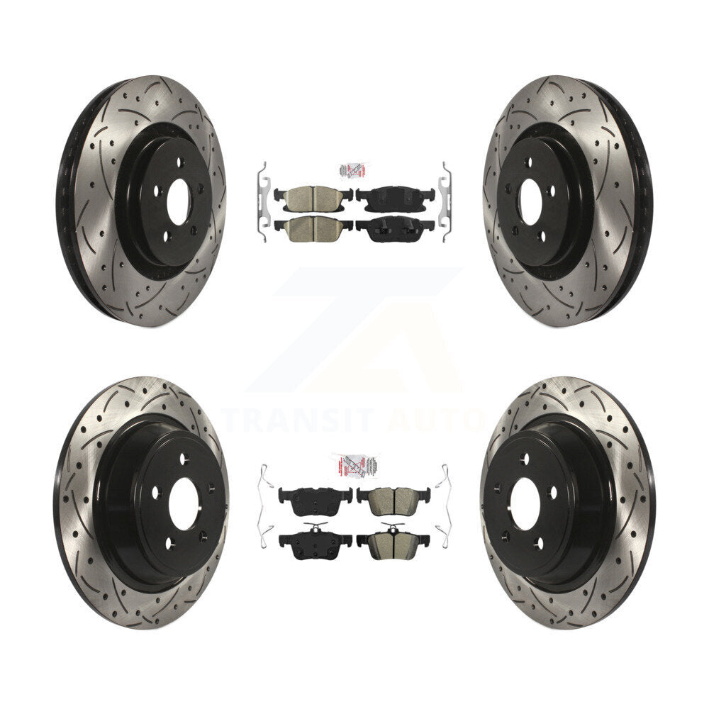 Front Ceramic Rear Semi-Metallic Pad Drill Slot Brake Rotor Kit For Ford Edge Lincoln MKX KDA-100611