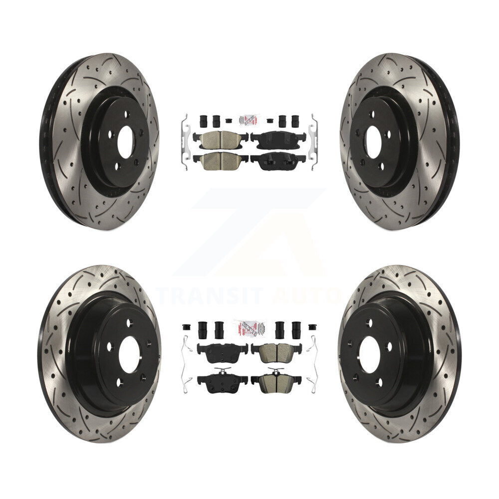 Front Ceramic Rear Semi-Metallic Pad Drill Slot Brake Rotor Kit For Ford Edge Lincoln MKX KDA-100614