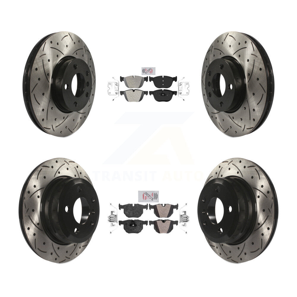 Front Rear Semi-Metallic Pad & Coated Drilled Slotted Disc Brake Rotors Kit For BMW X5 X6 KDA-100615