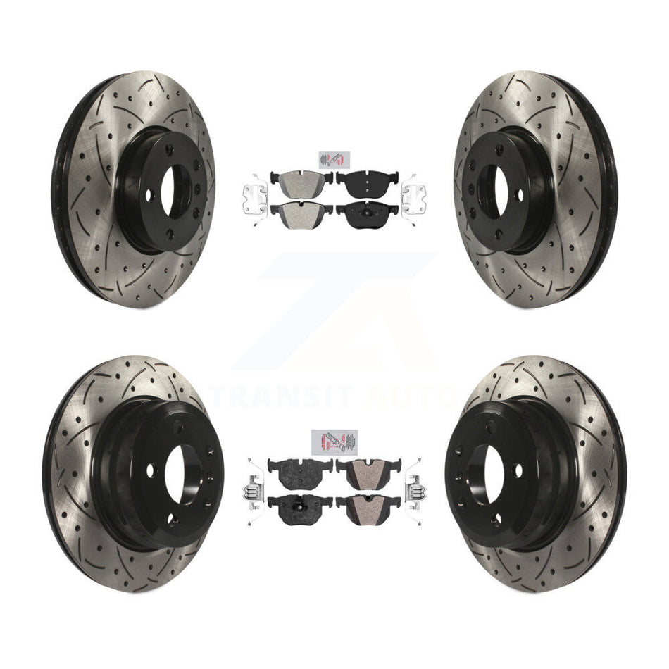 Front Rear Semi-Metallic Pad & Coated Drilled Slotted Disc Brake Rotors Kit For BMW X5 X6 KDA-100615