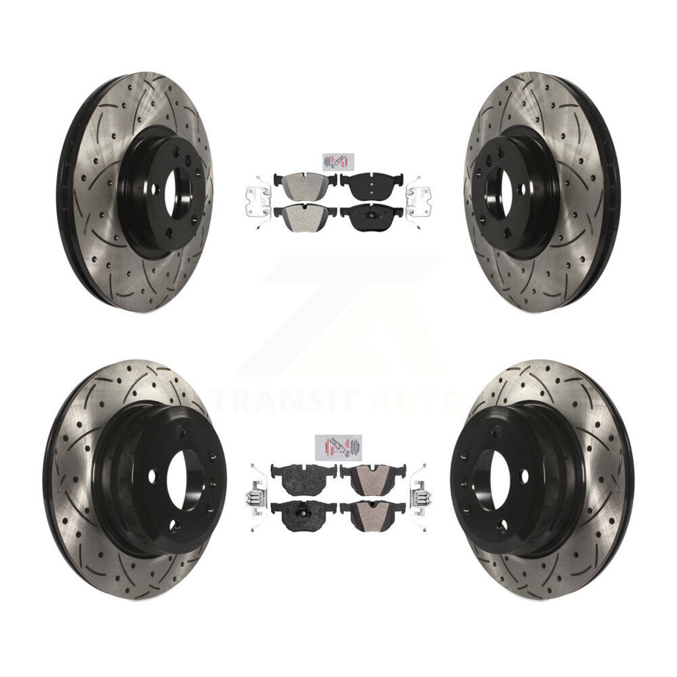 Front Rear Semi-Metallic Pad & Coated Drilled Slotted Disc Brake Rotors Kit For BMW X5 X6 KDA-100618