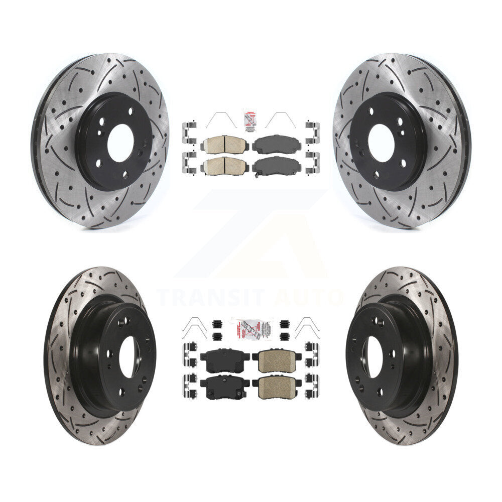 Front Rear Ceramic Pad Coated Drill Slot Disc Brake Rotors Kit For Honda Accord Acura TSX KDA-100627