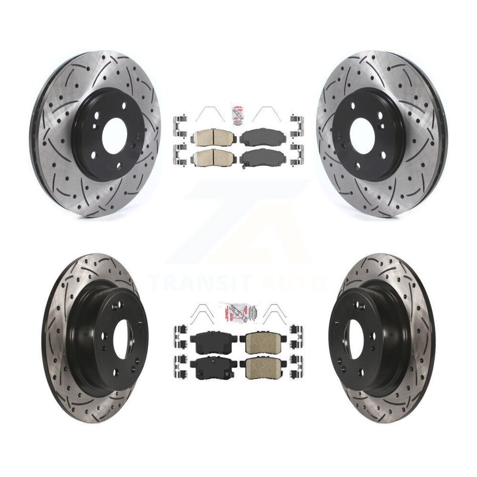 Front Rear Ceramic Pad Coated Drill Slot Disc Brake Rotors Kit For Honda Accord Acura TSX KDA-100628