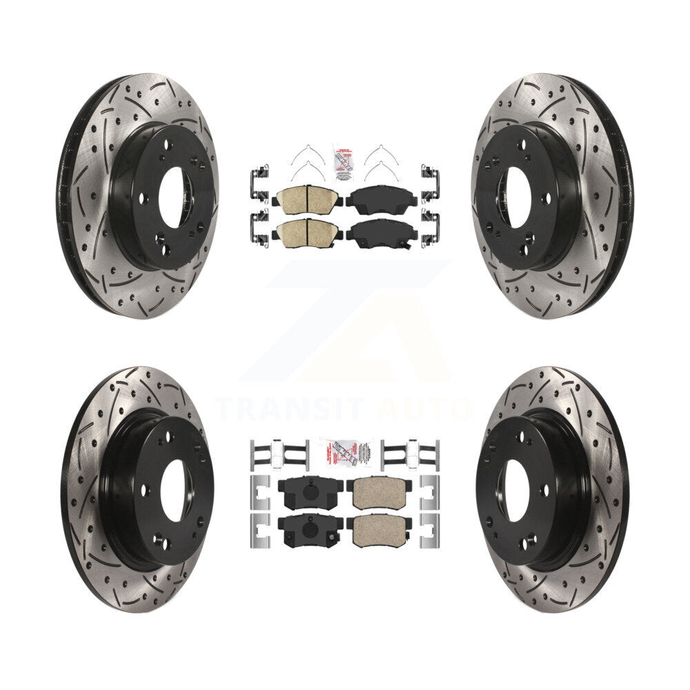 Front Rear Ceramic Pad Coat Drill Slot Disc Brake Rotors Kit For 2013-2015 Acura ILX 1.5L KDA-100631