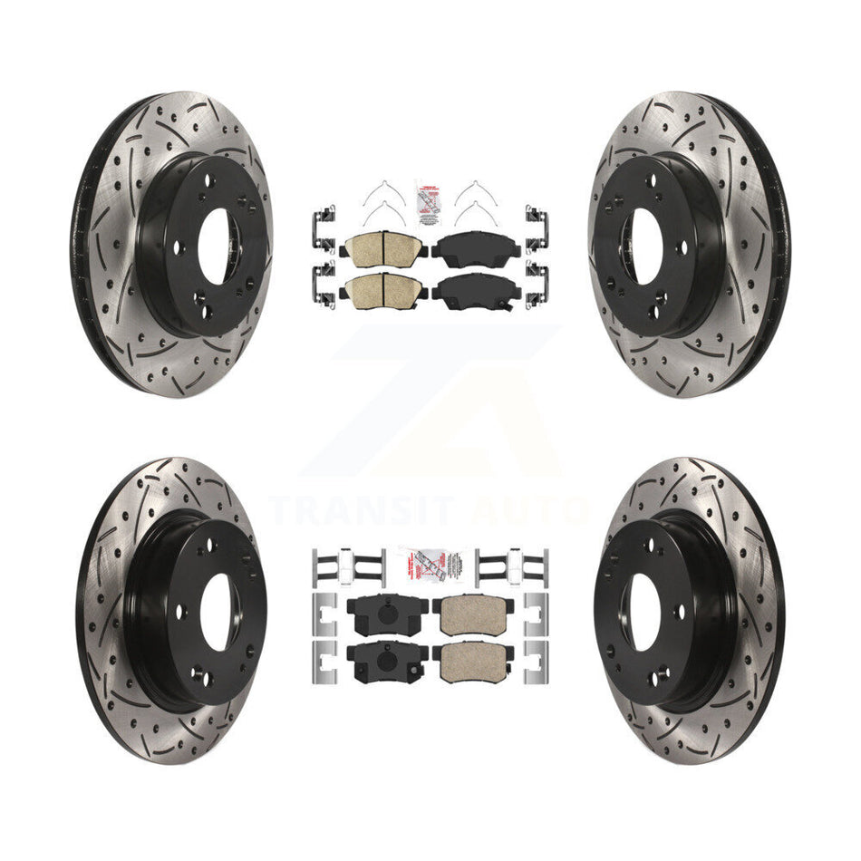 Front Rear Ceramic Pad Coat Drill Slot Disc Brake Rotors Kit For 2013-2015 Acura ILX 1.5L KDA-100631