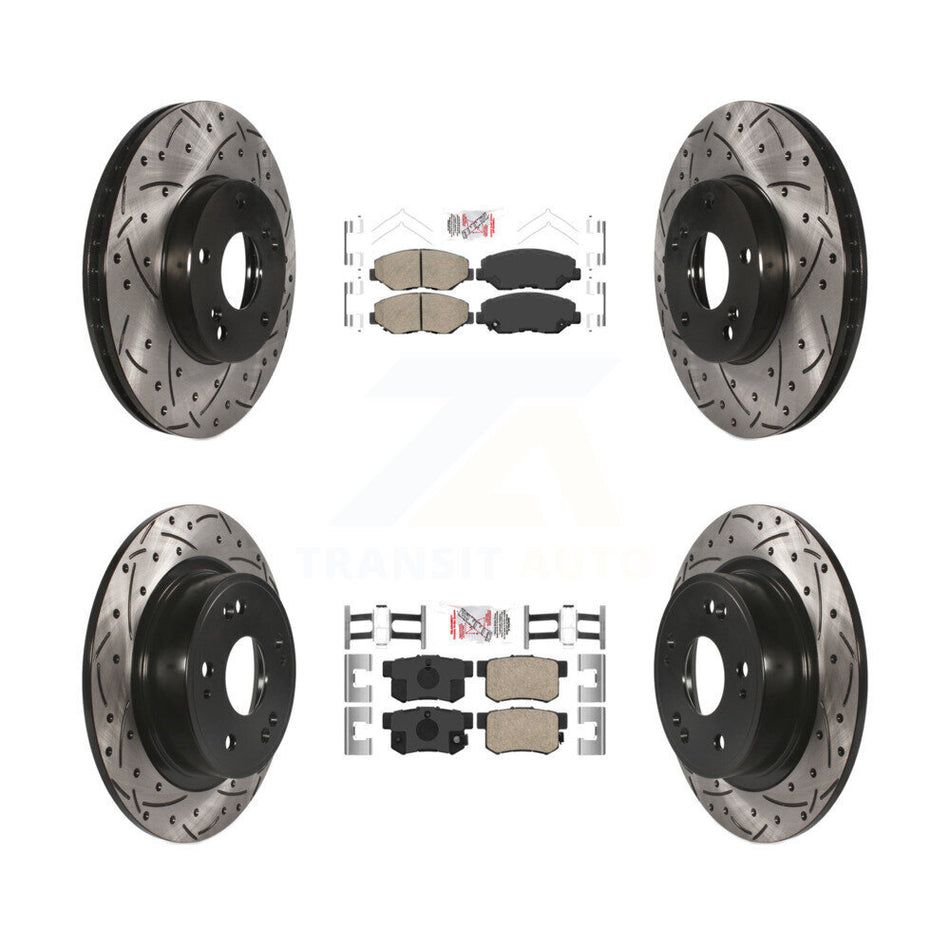 Front Rear Ceramic Pads And Coated Drilled Slotted Disc Brake Rotors Kit For Honda Accord KDA-100635