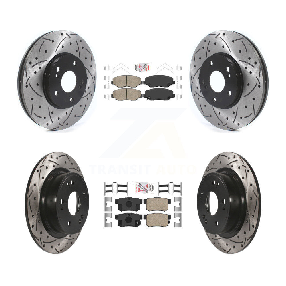 Front Rear Ceramic Pads And Coated Drilled Slotted Disc Brake Rotors Kit For Honda Accord KDA-100636