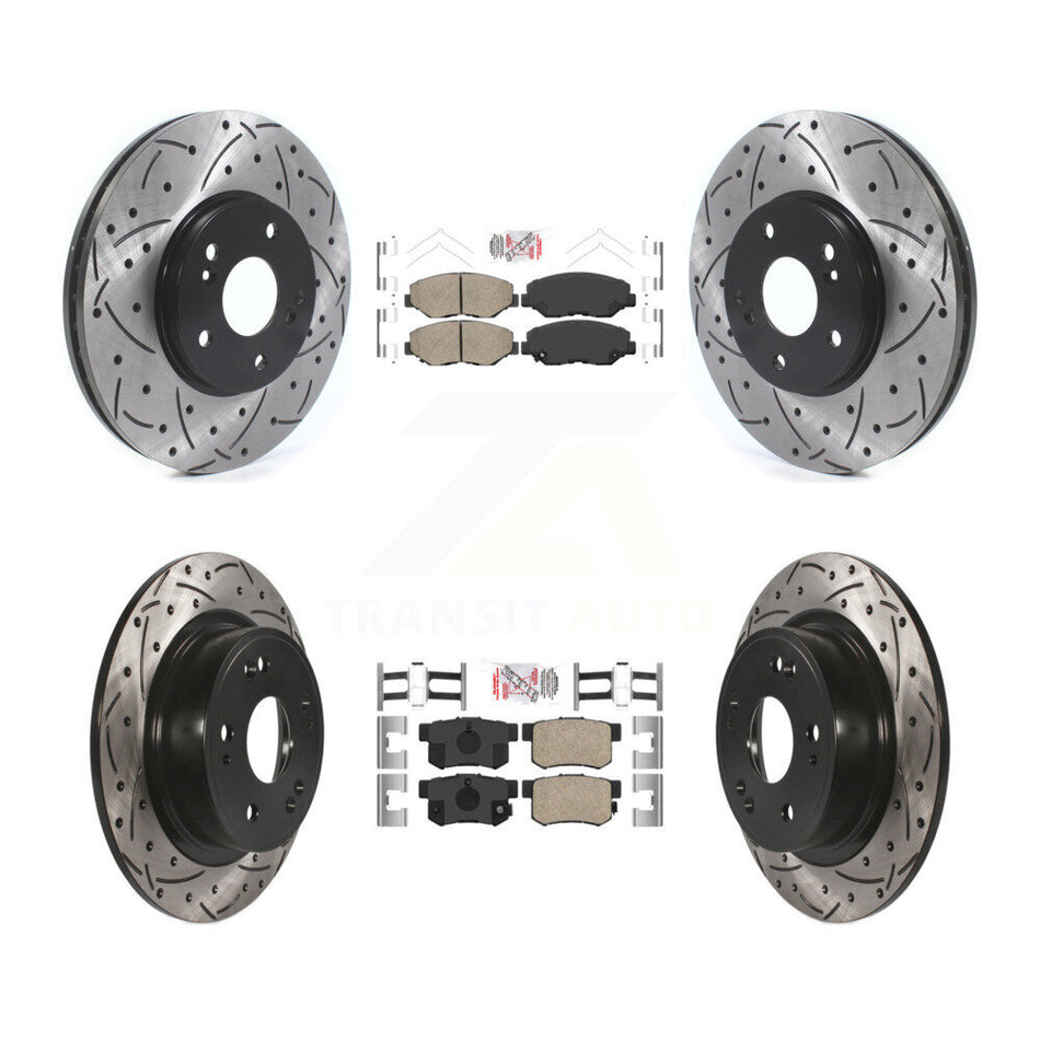 Front Rear Ceramic Pads And Coated Drilled Slotted Disc Brake Rotors Kit For Honda Accord KDA-100636