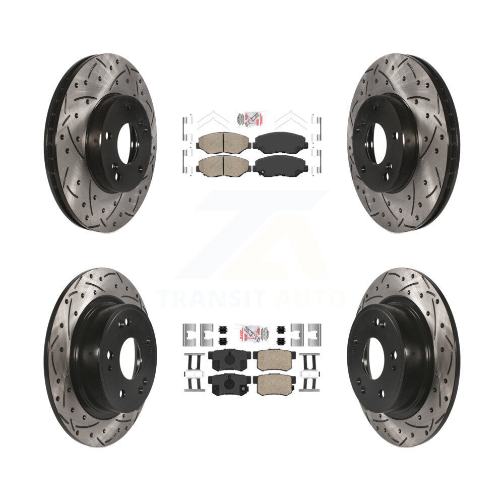 Front Rear Ceramic Pads And Coated Drilled Slotted Disc Brake Rotors Kit For Honda Accord KDA-100637