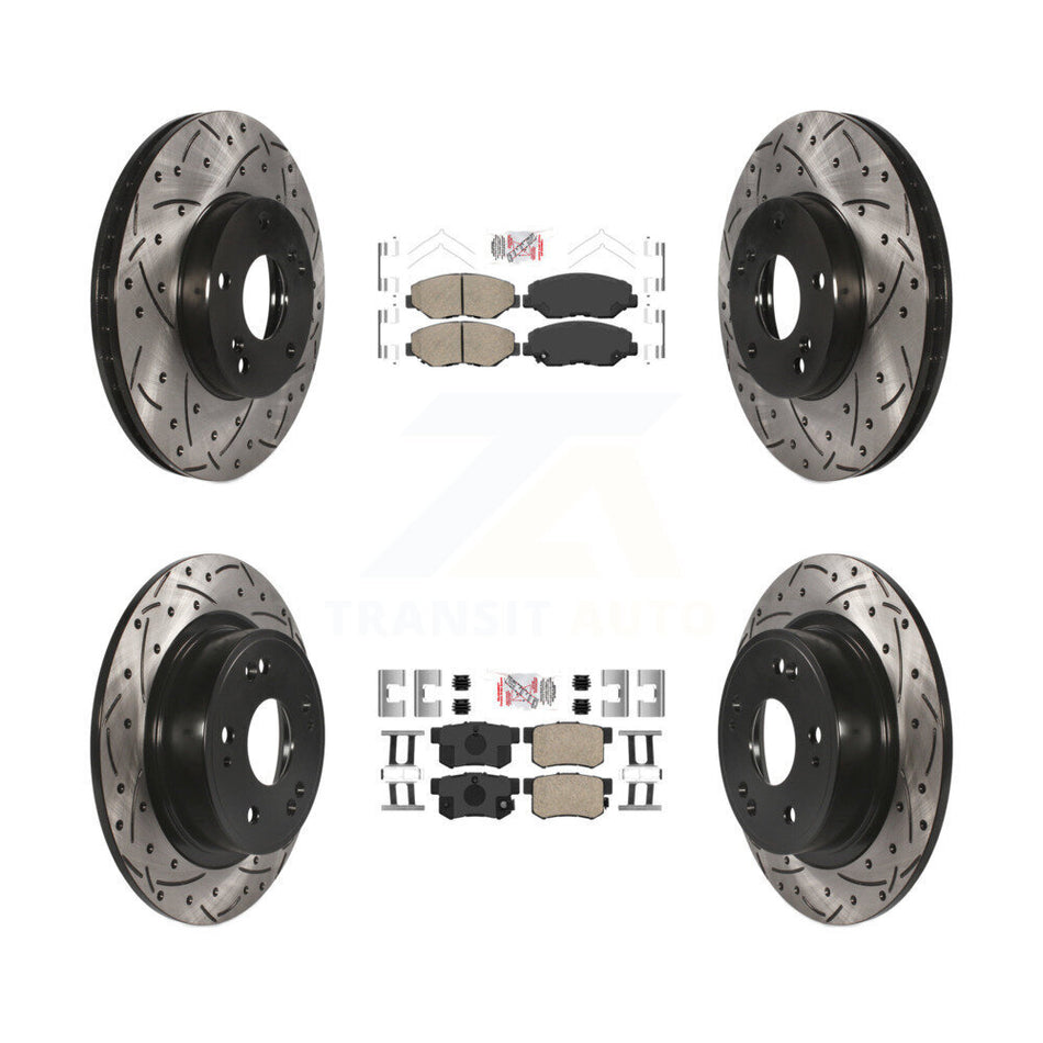 Front Rear Ceramic Pads And Coated Drilled Slotted Disc Brake Rotors Kit For Honda Accord KDA-100637