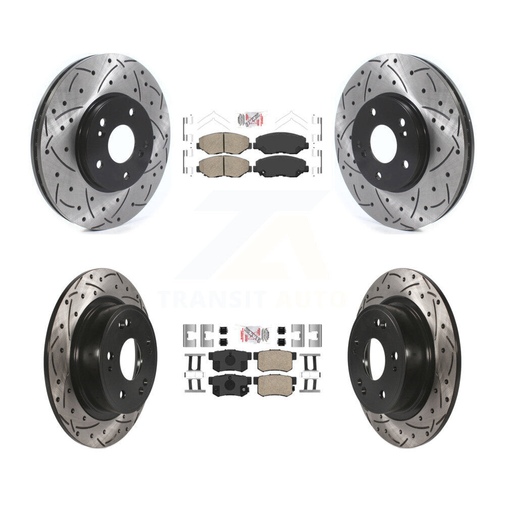 Front Rear Ceramic Pads And Coated Drilled Slotted Disc Brake Rotors Kit For Honda Accord KDA-100638