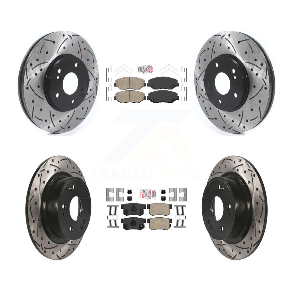 Front Rear Ceramic Pads And Coated Drilled Slotted Disc Brake Rotors Kit For Honda Accord KDA-100638