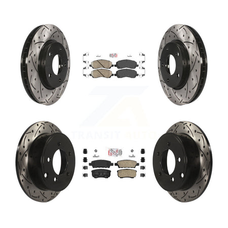 Front Rear Ceramic Pad & Drilled Slot Brake Rotor Kit For Mitsubishi Lancer Dodge Caliber KDA-100658