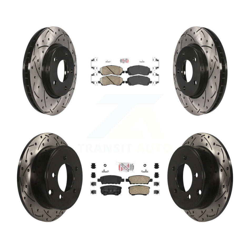 Front Rear Ceramic Pad & Drilled Slot Brake Rotor Kit For Mitsubishi Lancer Dodge Caliber KDA-100658