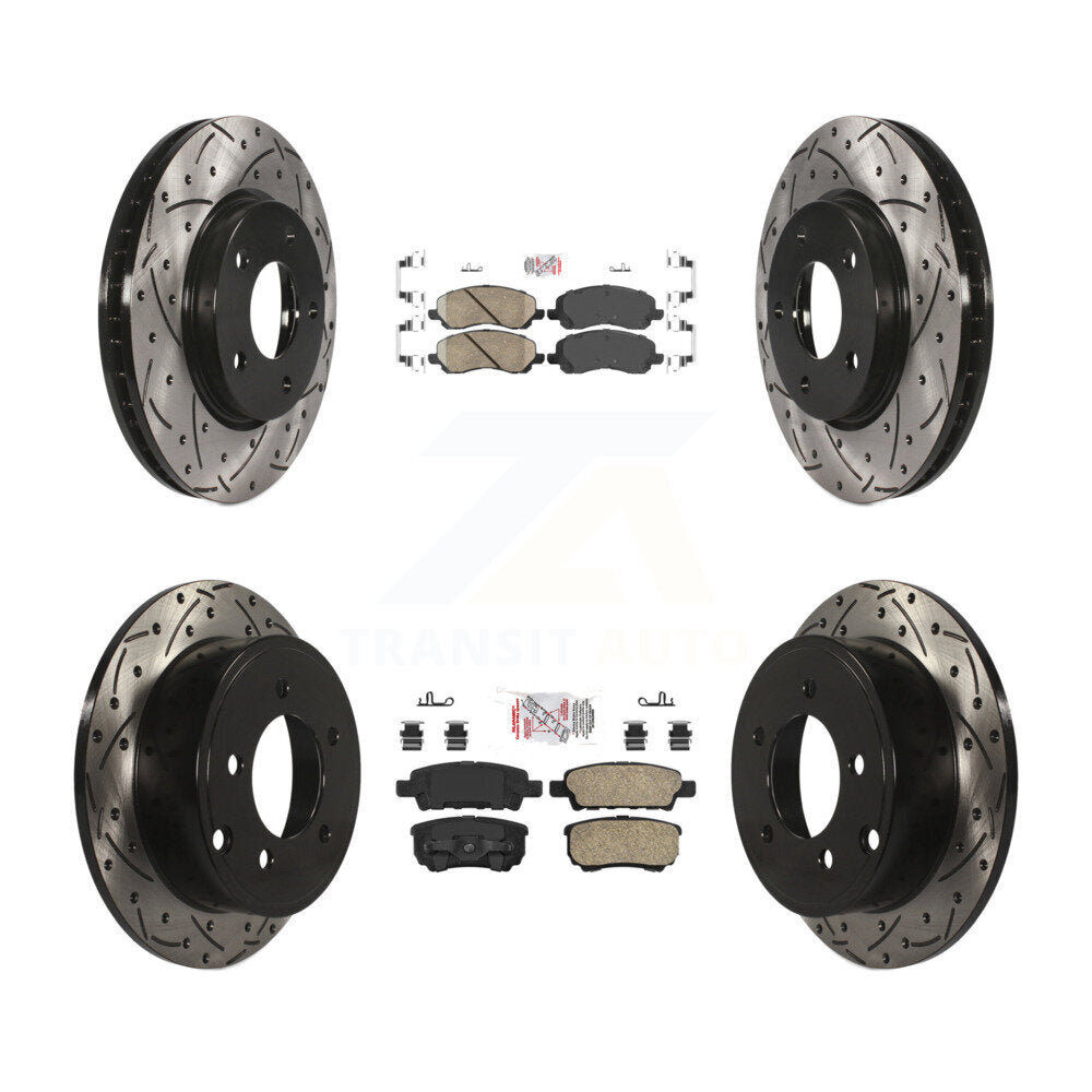 Front Rear Ceramic Pad & Drilled Slot Brake Rotor Kit For Mitsubishi Lancer Dodge Caliber KDA-100659