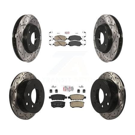 Front Rear Ceramic Pad & Drilled Slot Brake Rotor Kit For Mitsubishi Lancer Dodge Caliber KDA-100659