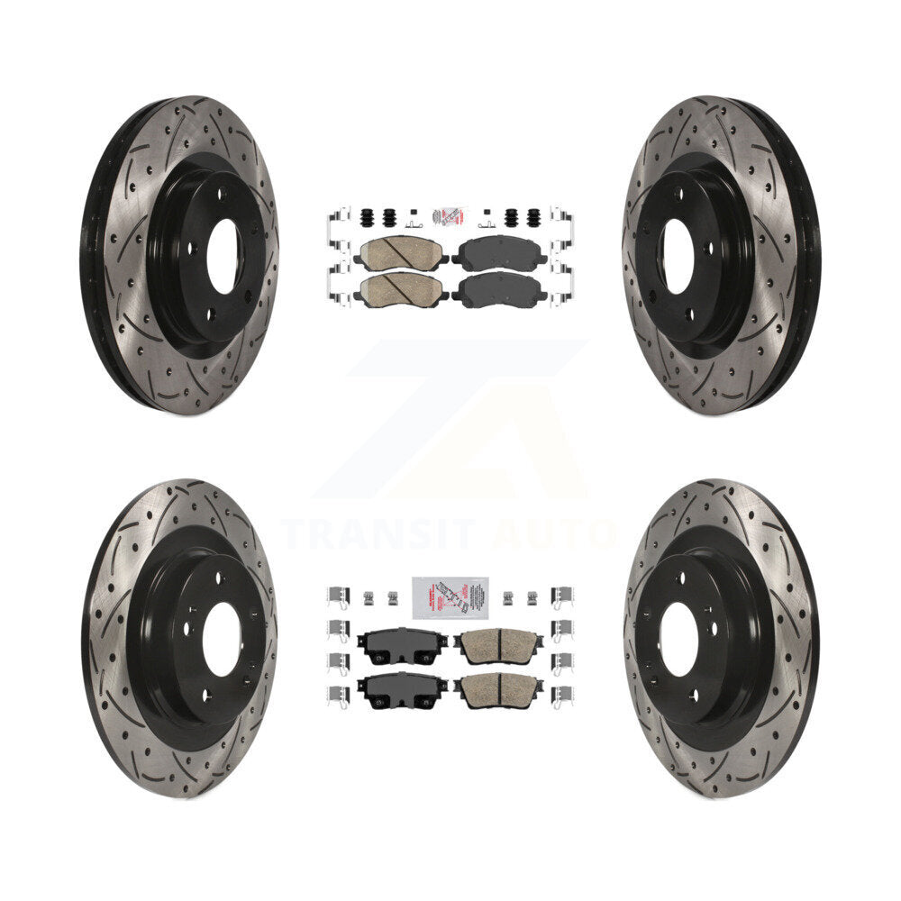 Front Rear Ceramic Pad Coated Drilled Slot Disc Brake Rotors Kit For Mitsubishi Outlander KDA-100673